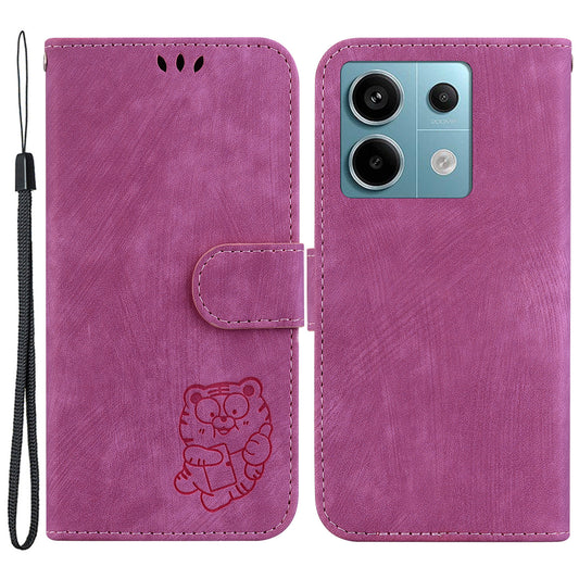 For Xiaomi Redmi Note 13 Pro 5G / Poco X6 5G PU Leather Flip Cover Wallet Stand Tiger Pattern Phone Case - Rose