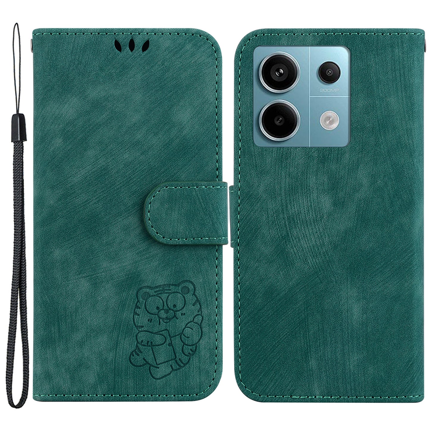 For Xiaomi Redmi Note 13 Pro 5G / Poco X6 5G PU Leather Flip Cover Wallet Stand Tiger Pattern Phone Case - Green