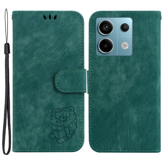 For Xiaomi Redmi Note 13 Pro 5G / Poco X6 5G PU Leather Flip Cover Wallet Stand Tiger Pattern Phone Case - Green