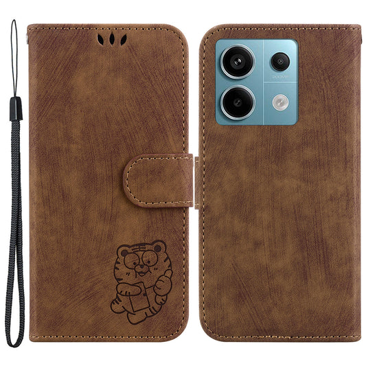 For Xiaomi Redmi Note 13 Pro 5G / Poco X6 5G PU Leather Flip Cover Wallet Stand Tiger Pattern Phone Case - Brown