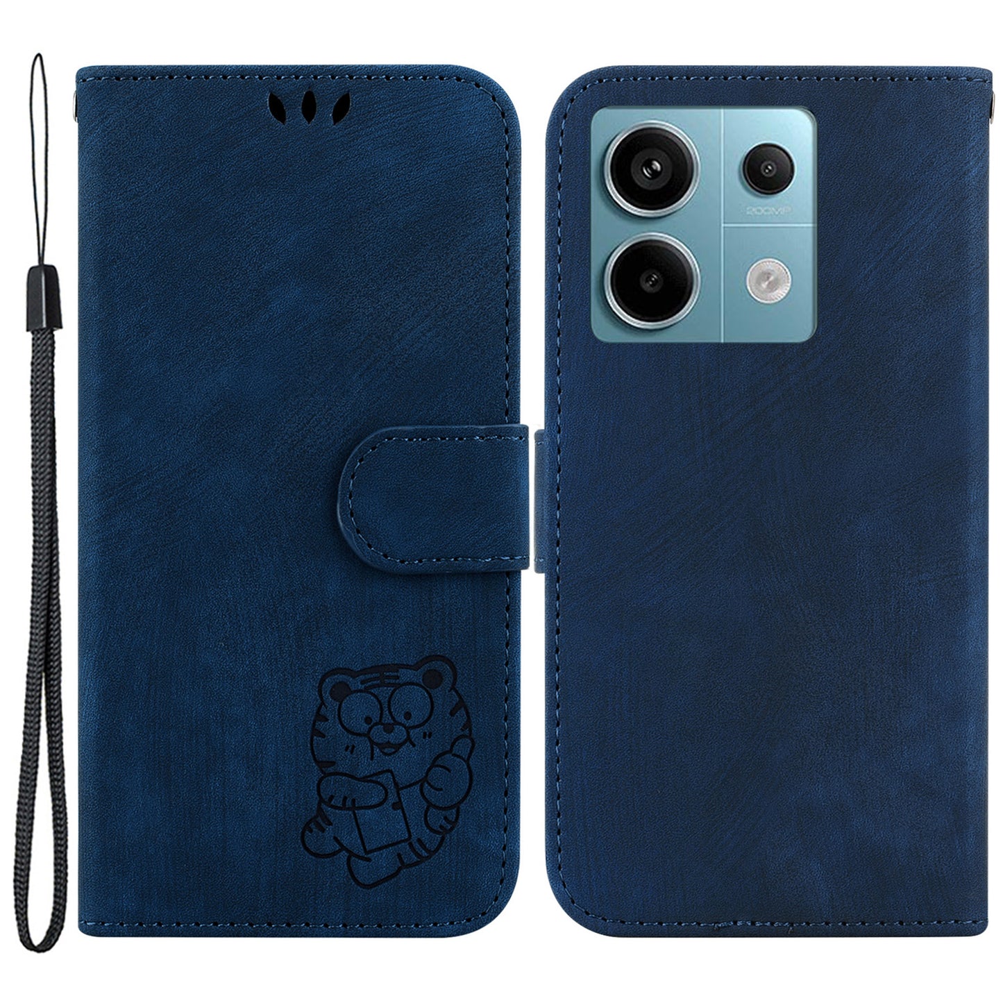 For Xiaomi Redmi Note 13 Pro 5G / Poco X6 5G PU Leather Flip Cover Wallet Stand Tiger Pattern Phone Case - Dark Blue