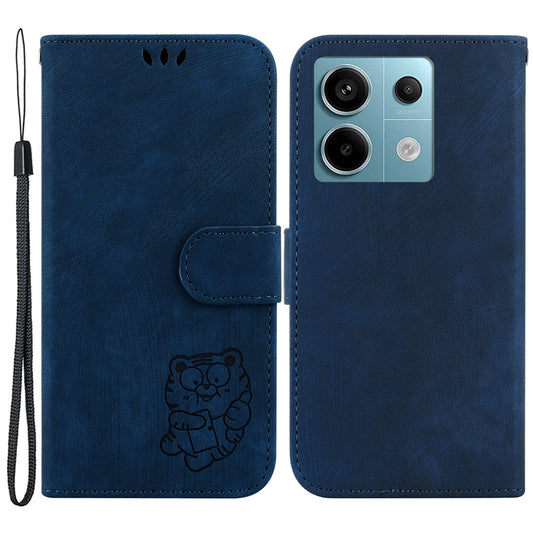 For Xiaomi Redmi Note 13 Pro 5G / Poco X6 5G PU Leather Flip Cover Wallet Stand Tiger Pattern Phone Case - Dark Blue
