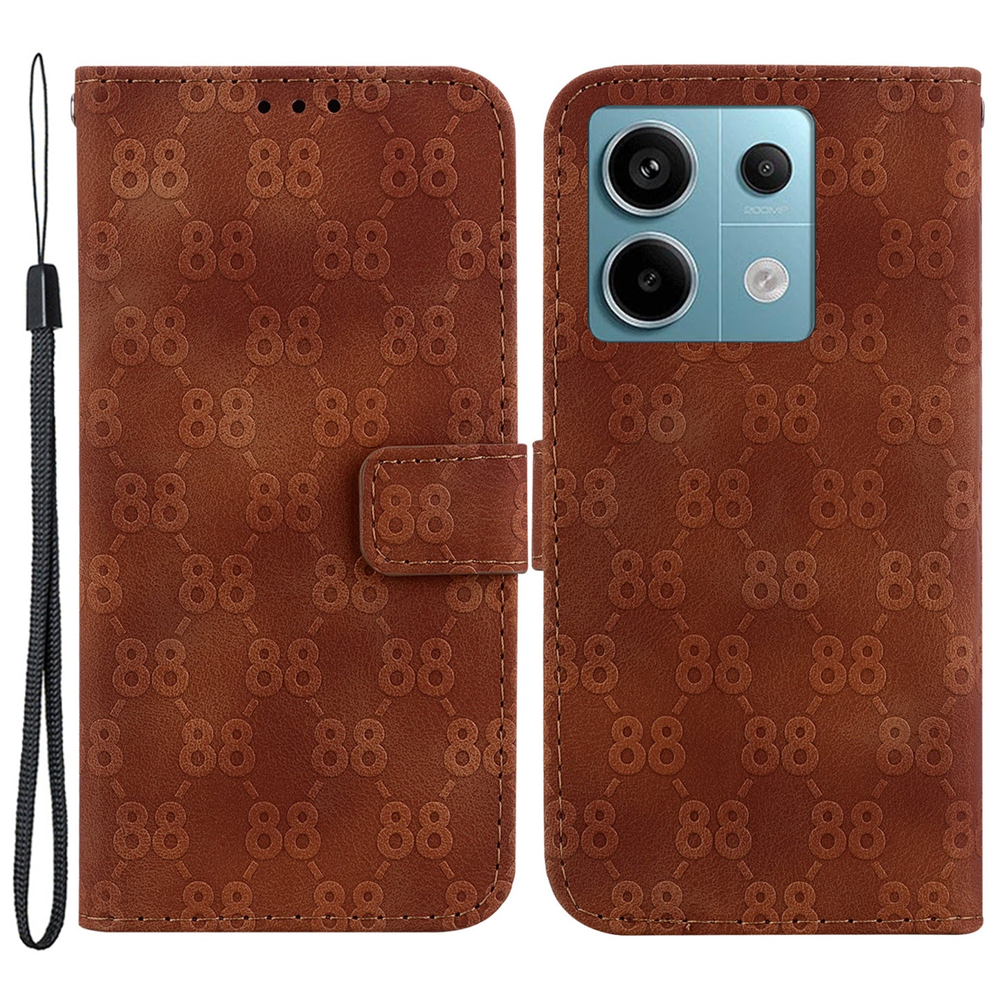 For Xiaomi Redmi Note 13 Pro 5G / Poco X6 5G Wallet Phone Case Double 8-Shape Leather Cover - Brown