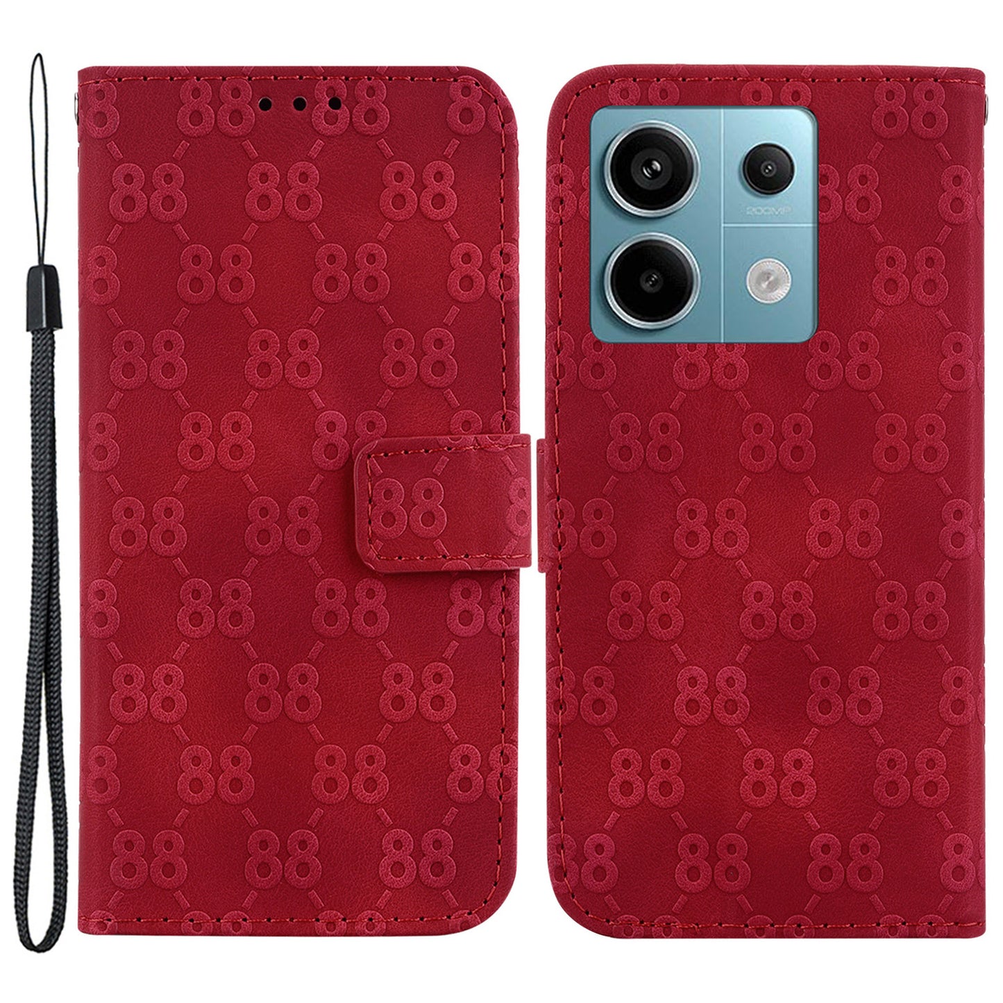 For Xiaomi Redmi Note 13 Pro 5G / Poco X6 5G Wallet Phone Case Double 8-Shape Leather Cover - Red