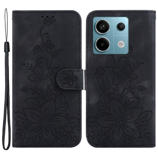 For Xiaomi Redmi Note 13 Pro 5G / Poco X6 5G Phone Cover Flower Wallet Leather Case with Card Holder - Black