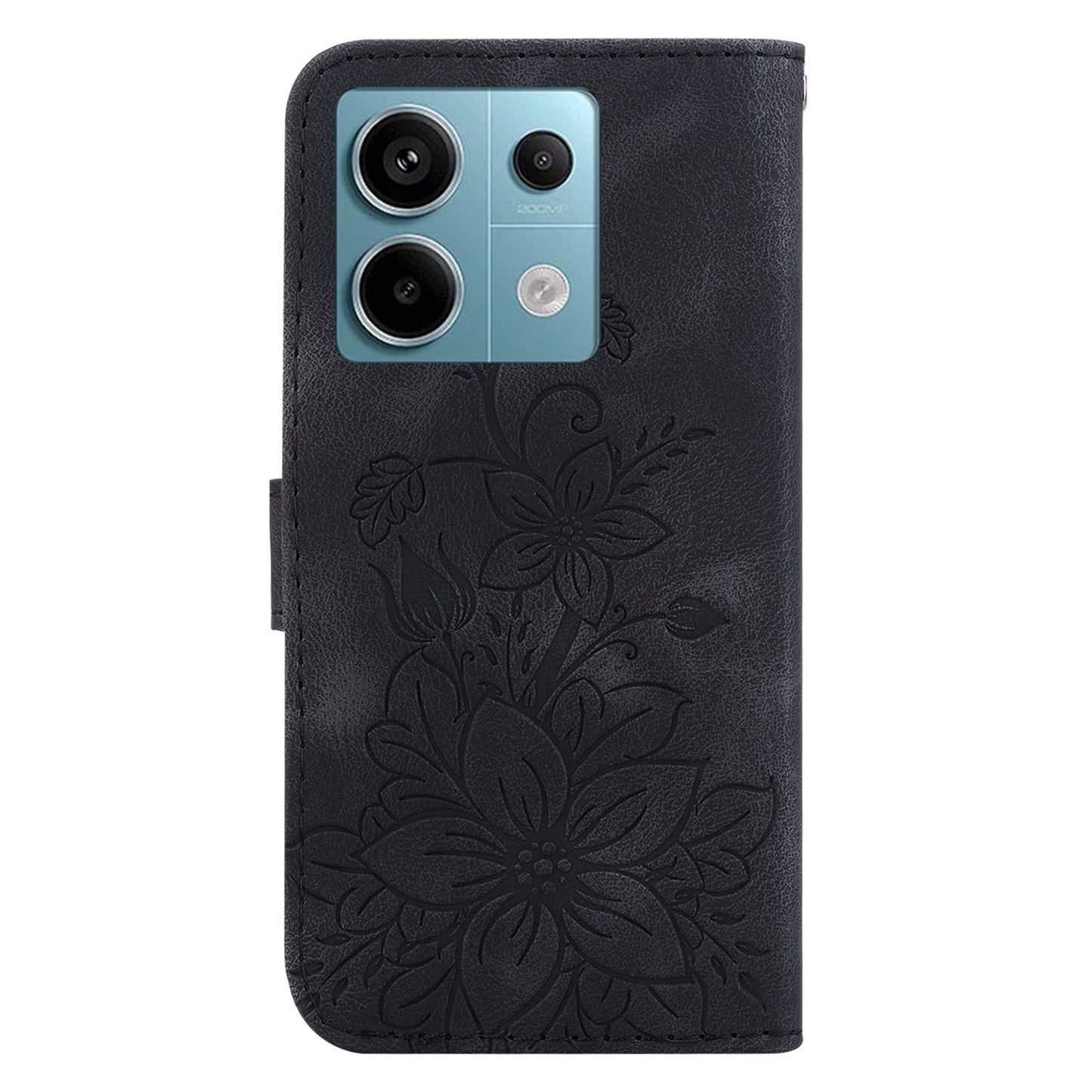 For Xiaomi Redmi Note 13 Pro 5G / Poco X6 5G Phone Cover Flower Wallet Leather Case with Card Holder - Black