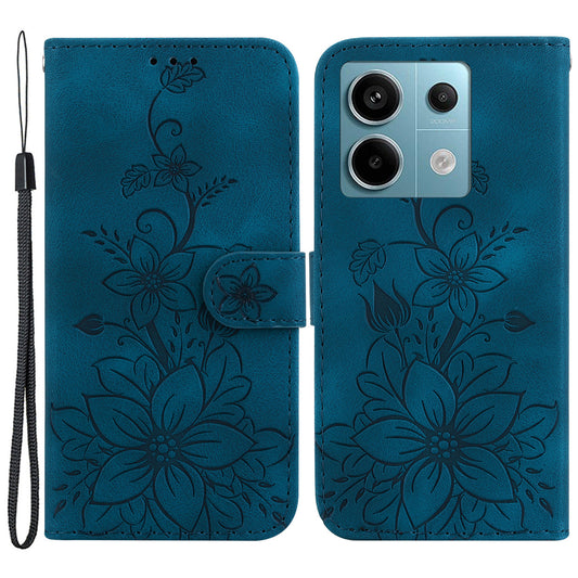 For Xiaomi Redmi Note 13 Pro 5G / Poco X6 5G Phone Cover Flower Wallet Leather Case with Card Holder - Dark Blue