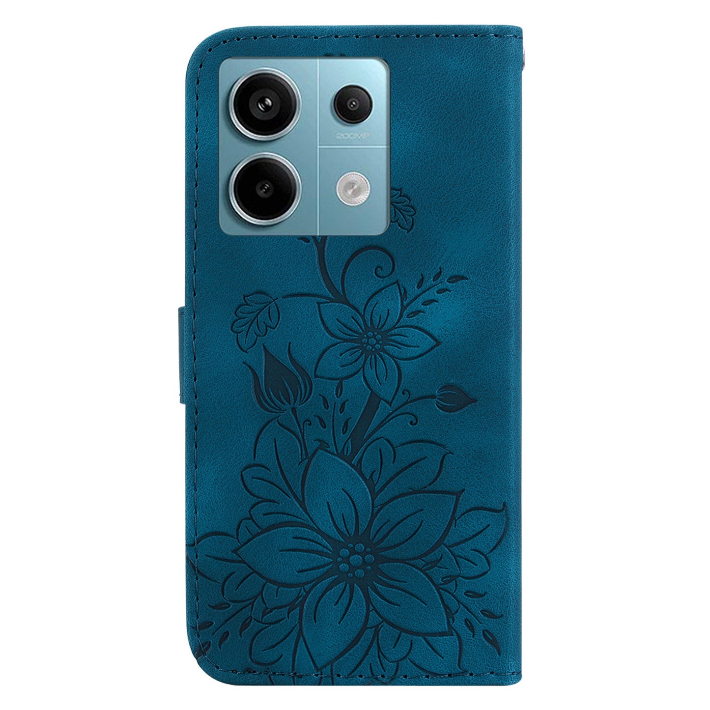 For Xiaomi Redmi Note 13 Pro 5G / Poco X6 5G Phone Cover Flower Wallet Leather Case with Card Holder - Dark Blue