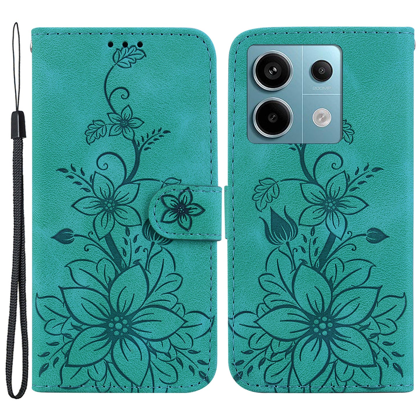 For Xiaomi Redmi Note 13 Pro 5G / Poco X6 5G Phone Cover Flower Wallet Leather Case with Card Holder - Green