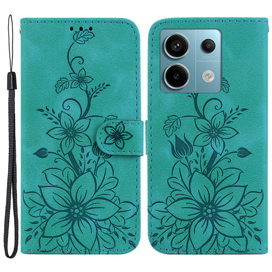 For Xiaomi Redmi Note 13 Pro 5G / Poco X6 5G Phone Cover Flower Wallet Leather Case with Card Holder - Green