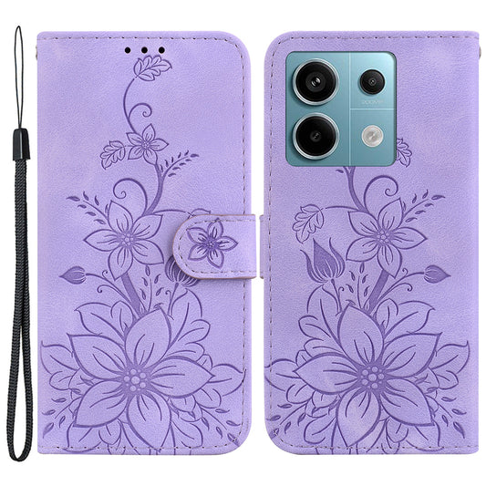 For Xiaomi Redmi Note 13 Pro 5G / Poco X6 5G Phone Cover Flower Wallet Leather Case with Card Holder - Purple