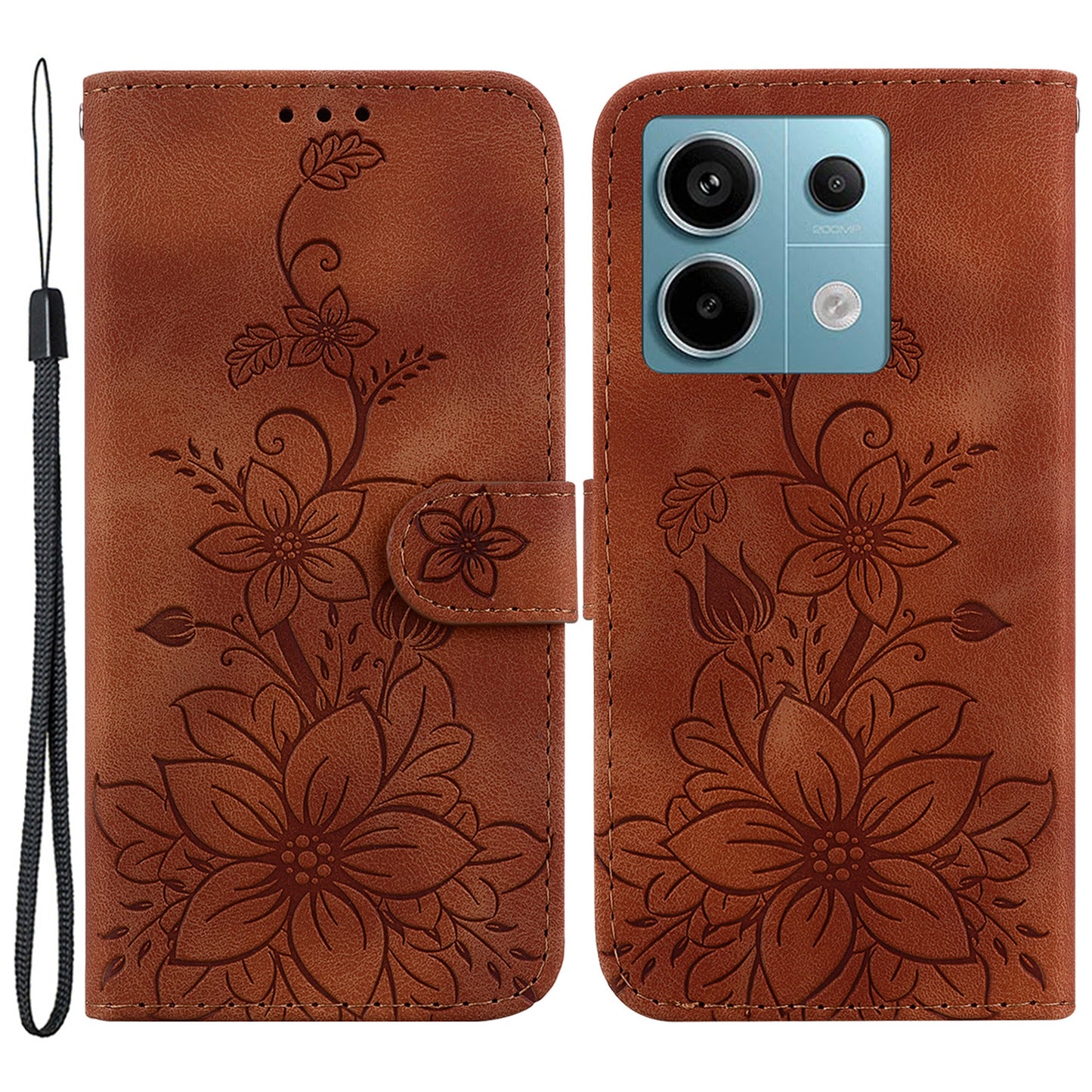 For Xiaomi Redmi Note 13 Pro 5G / Poco X6 5G Phone Cover Flower Wallet Leather Case with Card Holder - Brown