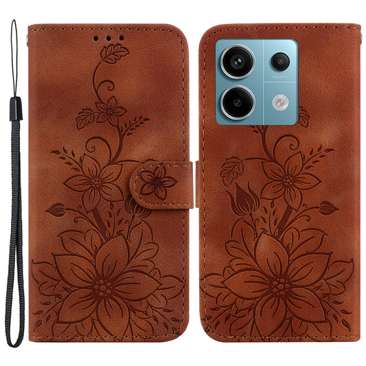 For Xiaomi Redmi Note 13 Pro 5G / Poco X6 5G Phone Cover Flower Wallet Leather Case with Card Holder - Brown
