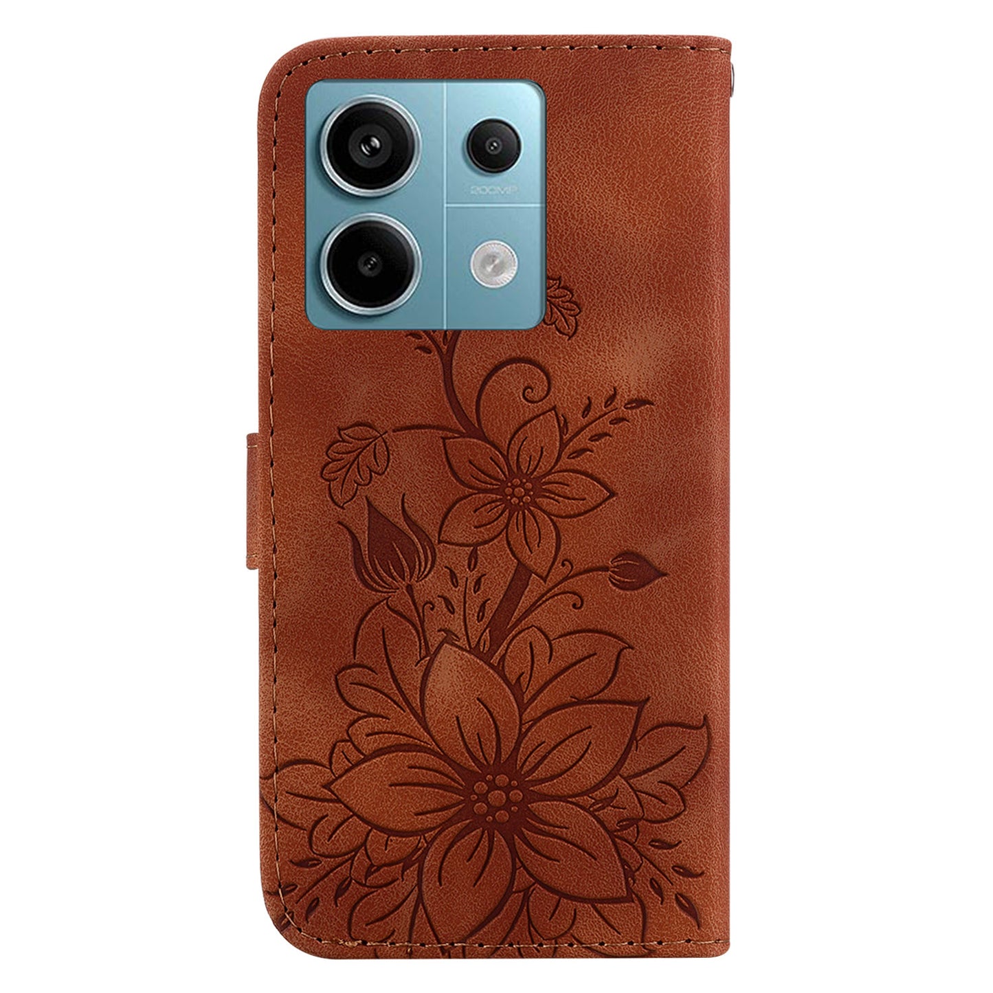 For Xiaomi Redmi Note 13 Pro 5G / Poco X6 5G Phone Cover Flower Wallet Leather Case with Card Holder - Brown