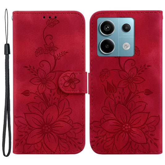 For Xiaomi Redmi Note 13 Pro 5G / Poco X6 5G Phone Cover Flower Wallet Leather Case with Card Holder - Red