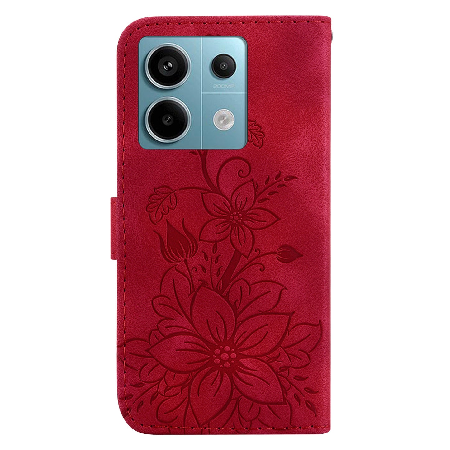 For Xiaomi Redmi Note 13 Pro 5G / Poco X6 5G Phone Cover Flower Wallet Leather Case with Card Holder - Red