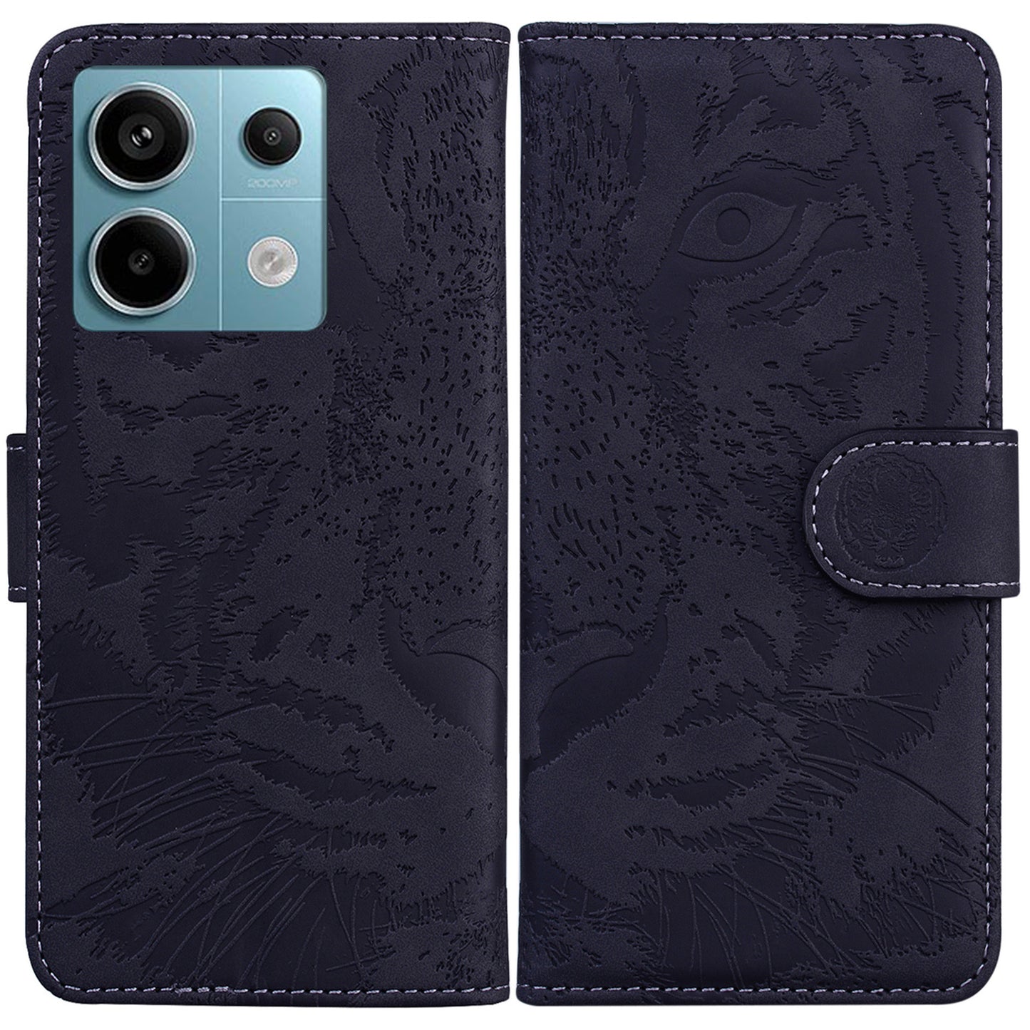 For Xiaomi Redmi Note 13 Pro 5G / Poco X6 5G Tiger Pattern Case PU Leather Stand Wallet Phone Cover - Black