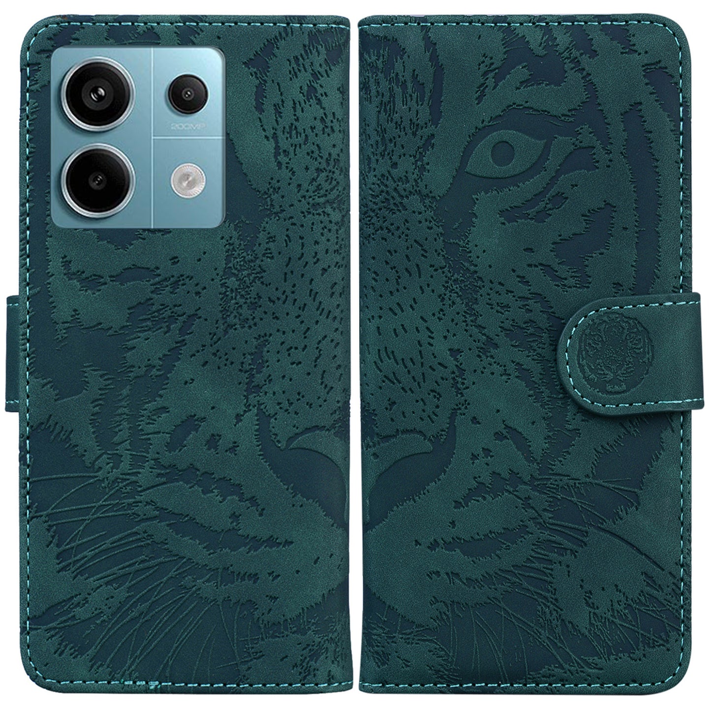 For Xiaomi Redmi Note 13 Pro 5G / Poco X6 5G Tiger Pattern Case PU Leather Stand Wallet Phone Cover - Green