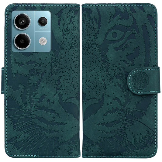 For Xiaomi Redmi Note 13 Pro 5G / Poco X6 5G Tiger Pattern Case PU Leather Stand Wallet Phone Cover - Green