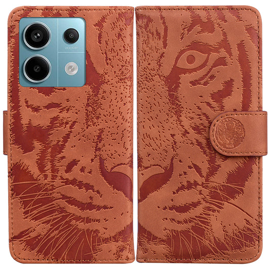 For Xiaomi Redmi Note 13 Pro 5G / Poco X6 5G Tiger Pattern Case PU Leather Stand Wallet Phone Cover - Brown