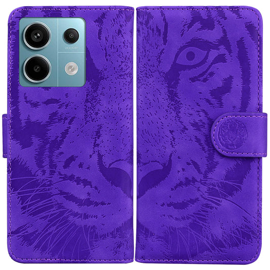 For Xiaomi Redmi Note 13 Pro 5G / Poco X6 5G Tiger Pattern Case PU Leather Stand Wallet Phone Cover - Purple