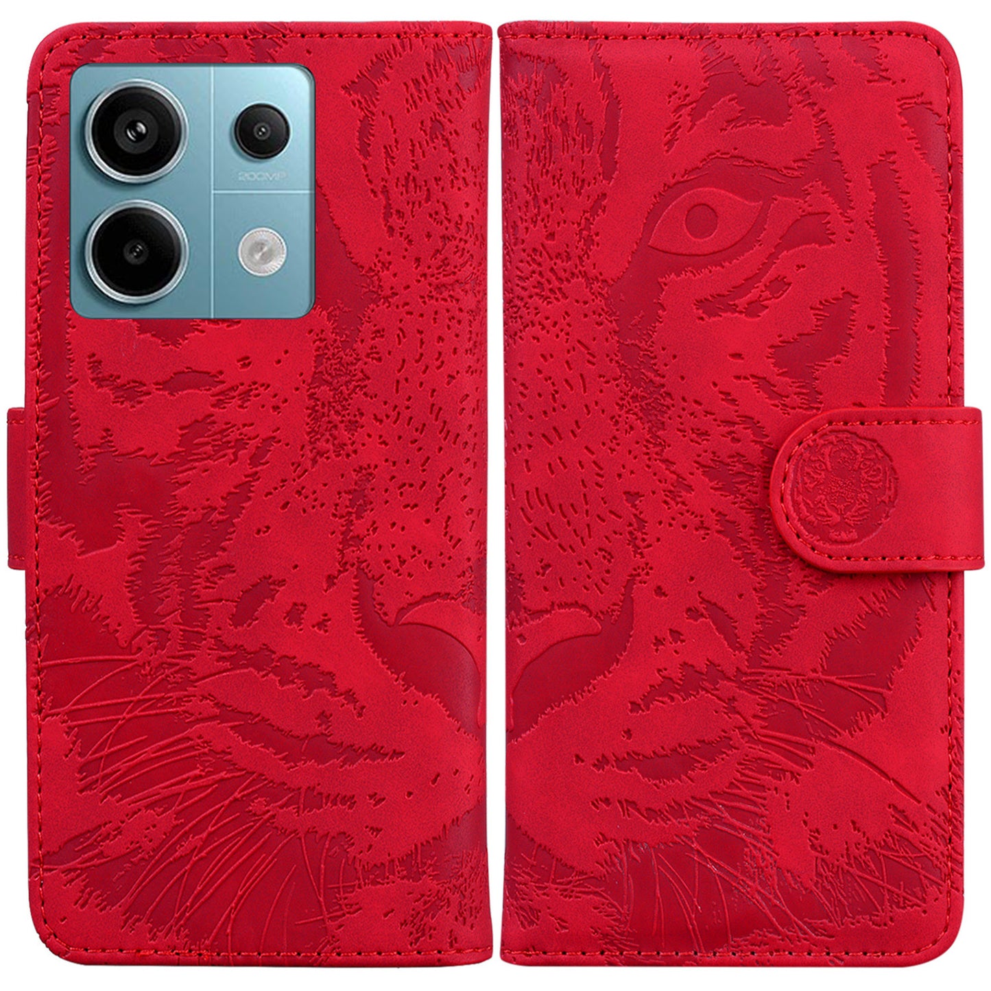 For Xiaomi Redmi Note 13 Pro 5G / Poco X6 5G Tiger Pattern Case PU Leather Stand Wallet Phone Cover - Red