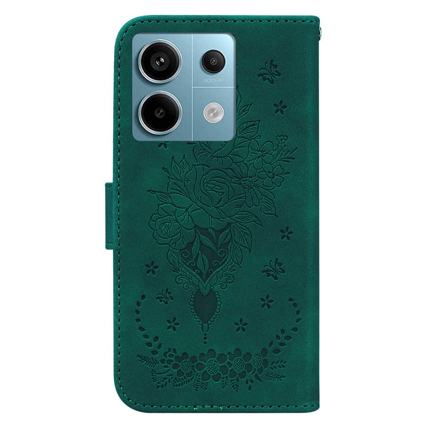 For Xiaomi Redmi Note 13 Pro 5G / Poco X6 5G Case Imprinted Rose Butterfly Phone Stand Cover - Green