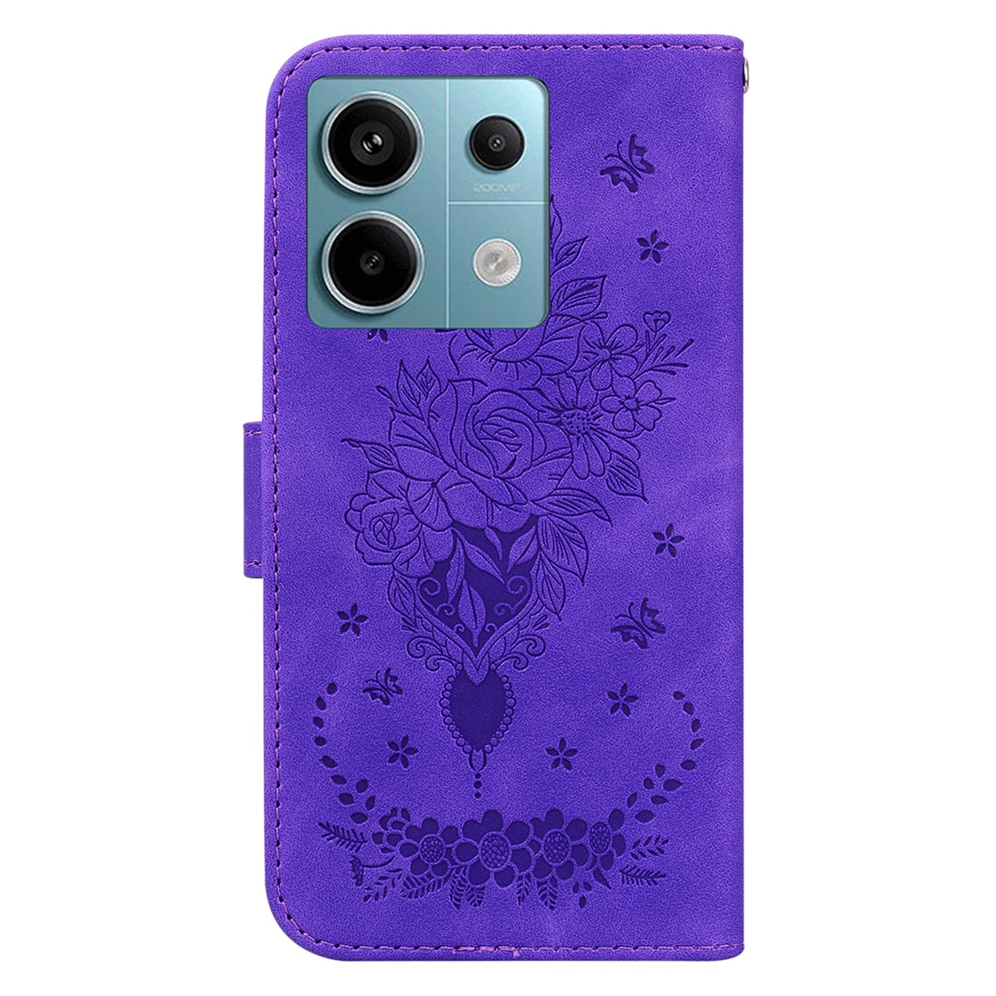 For Xiaomi Redmi Note 13 Pro 5G / Poco X6 5G Case Imprinted Rose Butterfly Phone Stand Cover - Purple