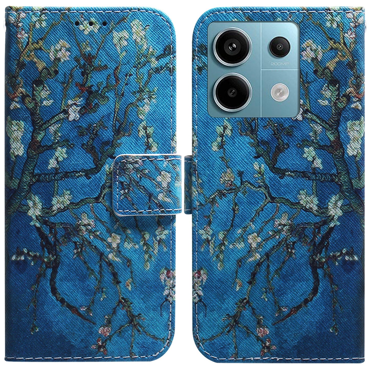 For Xiaomi Redmi Note 13 Pro 5G / Poco X6 5G Leather Case Stand Phone Cover 3D Creative Pattern Design - Apricot Flowers