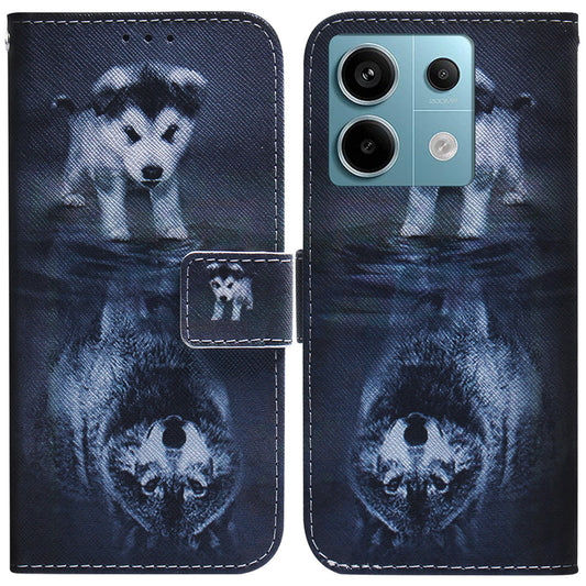 For Xiaomi Redmi Note 13 Pro 5G / Poco X6 5G Leather Case Stand Phone Cover 3D Creative Pattern Design - Dog and Wolf