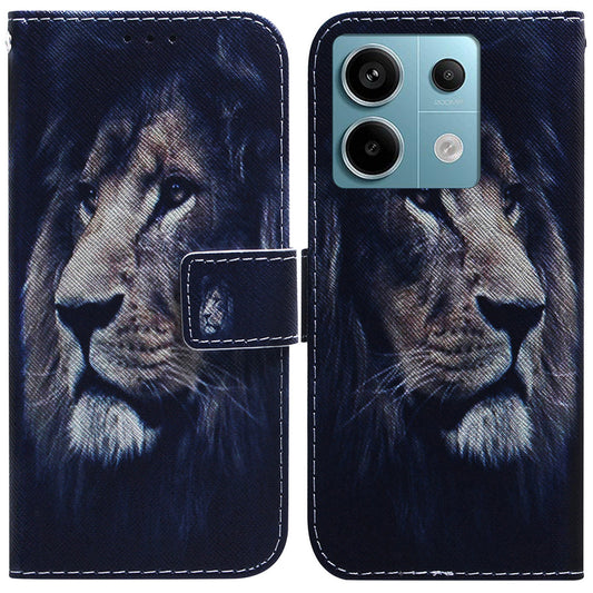 For Xiaomi Redmi Note 13 Pro 5G / Poco X6 5G Leather Case Stand Phone Cover 3D Creative Pattern Design - Lion