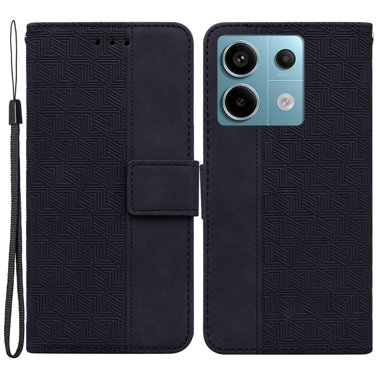 For Xiaomi Redmi Note 13 Pro 5G / Poco X6 5G Leather Flip Phone Case Wallet Cover Geometry Pattern - Black