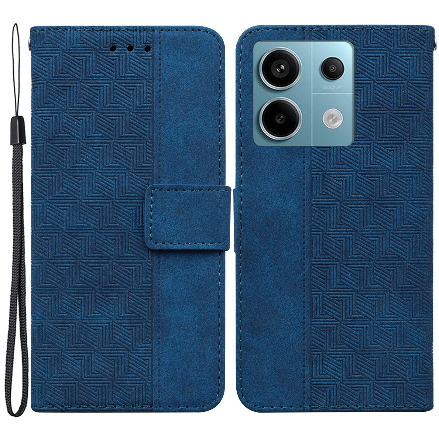 For Xiaomi Redmi Note 13 Pro 5G / Poco X6 5G Leather Flip Phone Case Wallet Cover Geometry Pattern - Blue