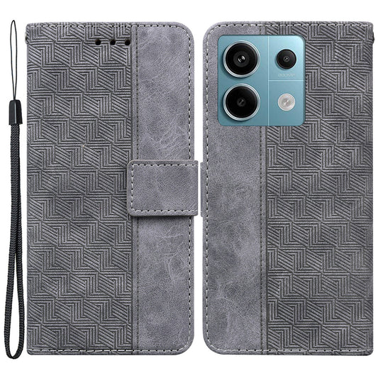 For Xiaomi Redmi Note 13 Pro 5G / Poco X6 5G Leather Flip Phone Case Wallet Cover Geometry Pattern - Grey