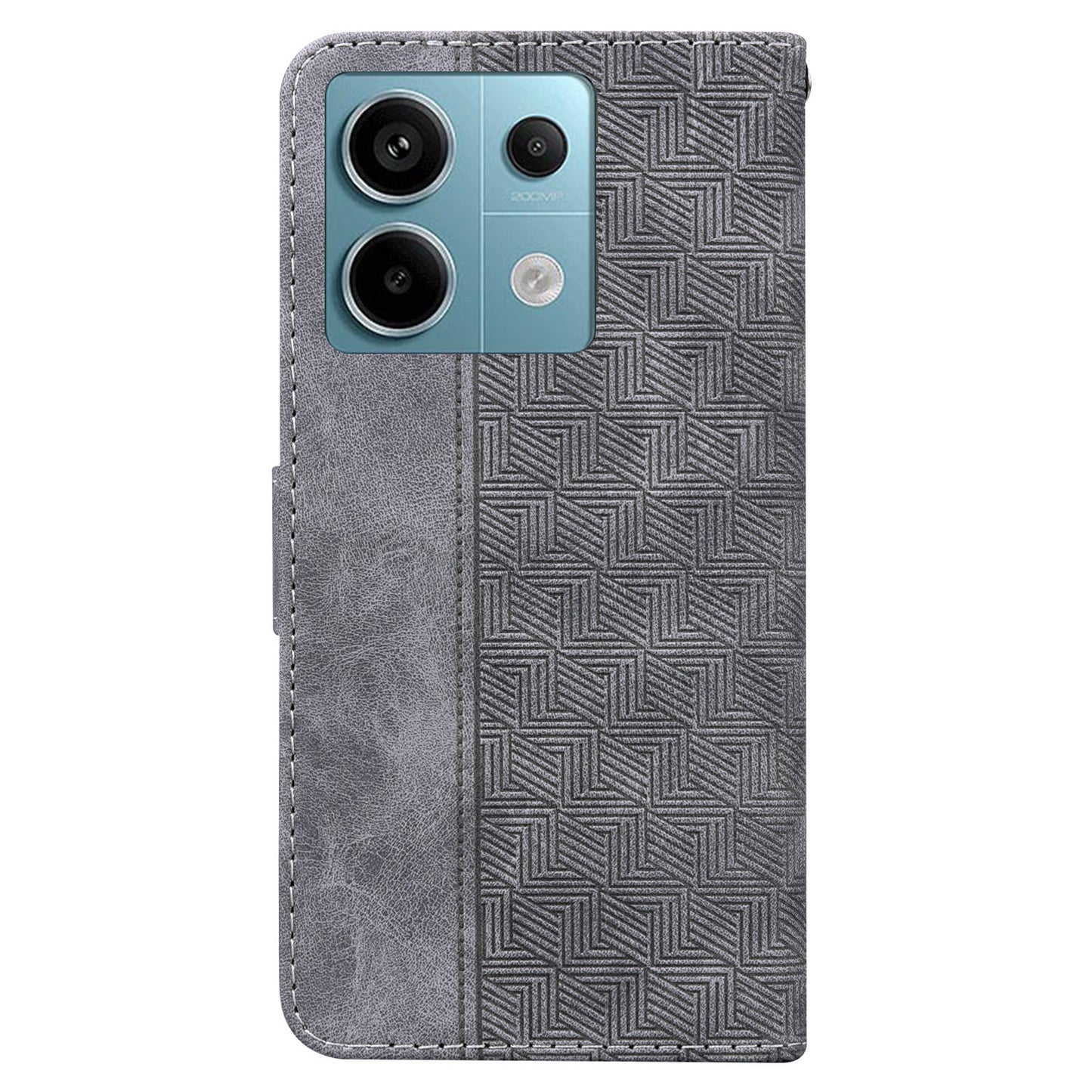 For Xiaomi Redmi Note 13 Pro 5G / Poco X6 5G Leather Flip Phone Case Wallet Cover Geometry Pattern - Grey