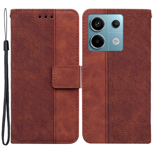 For Xiaomi Redmi Note 13 Pro 5G / Poco X6 5G Leather Flip Phone Case Wallet Cover Geometry Pattern - Brown