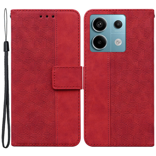 For Xiaomi Redmi Note 13 Pro 5G / Poco X6 5G Leather Flip Phone Case Wallet Cover Geometry Pattern - Red