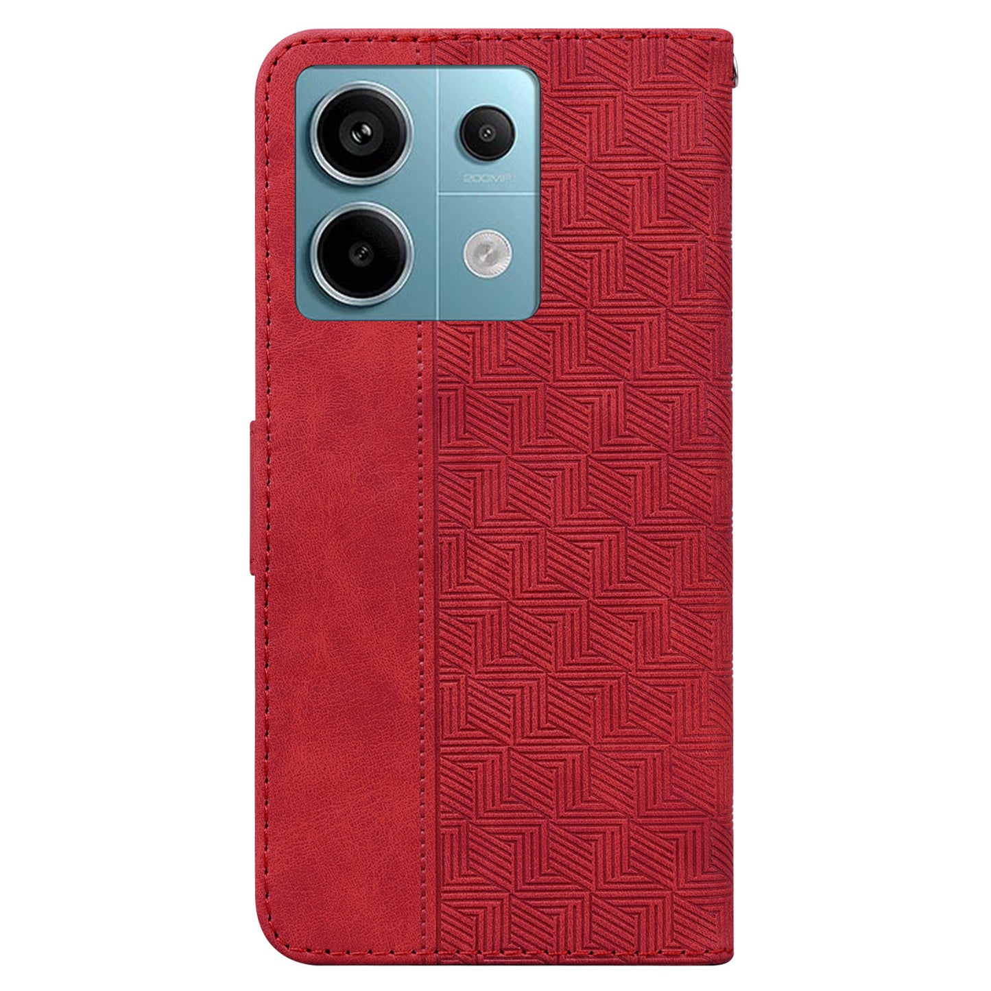 For Xiaomi Redmi Note 13 Pro 5G / Poco X6 5G Leather Flip Phone Case Wallet Cover Geometry Pattern - Red