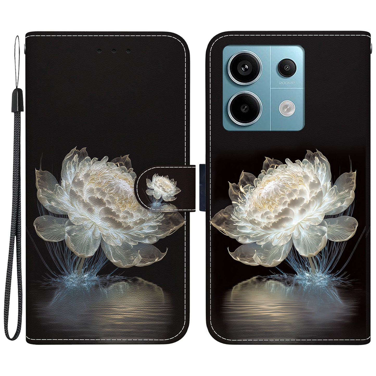 For Xiaomi Redmi Note 13 Pro 5G / Poco X6 5G Wallet Case Phone Leather Cover Pattern Printing  - Crystal Peony