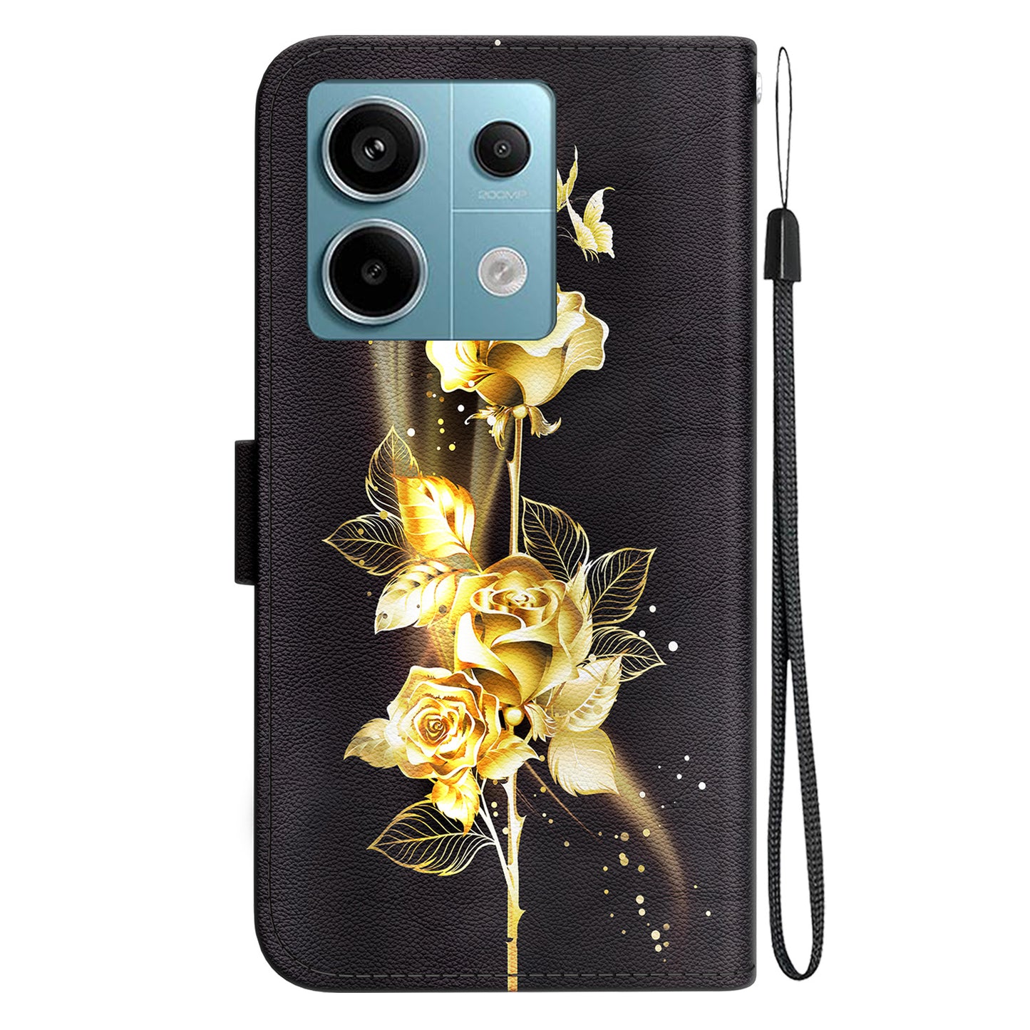For Xiaomi Redmi Note 13 Pro 5G / Poco X6 5G Wallet Case Phone Leather Cover Pattern Printing  - Gold Butterfly Rose