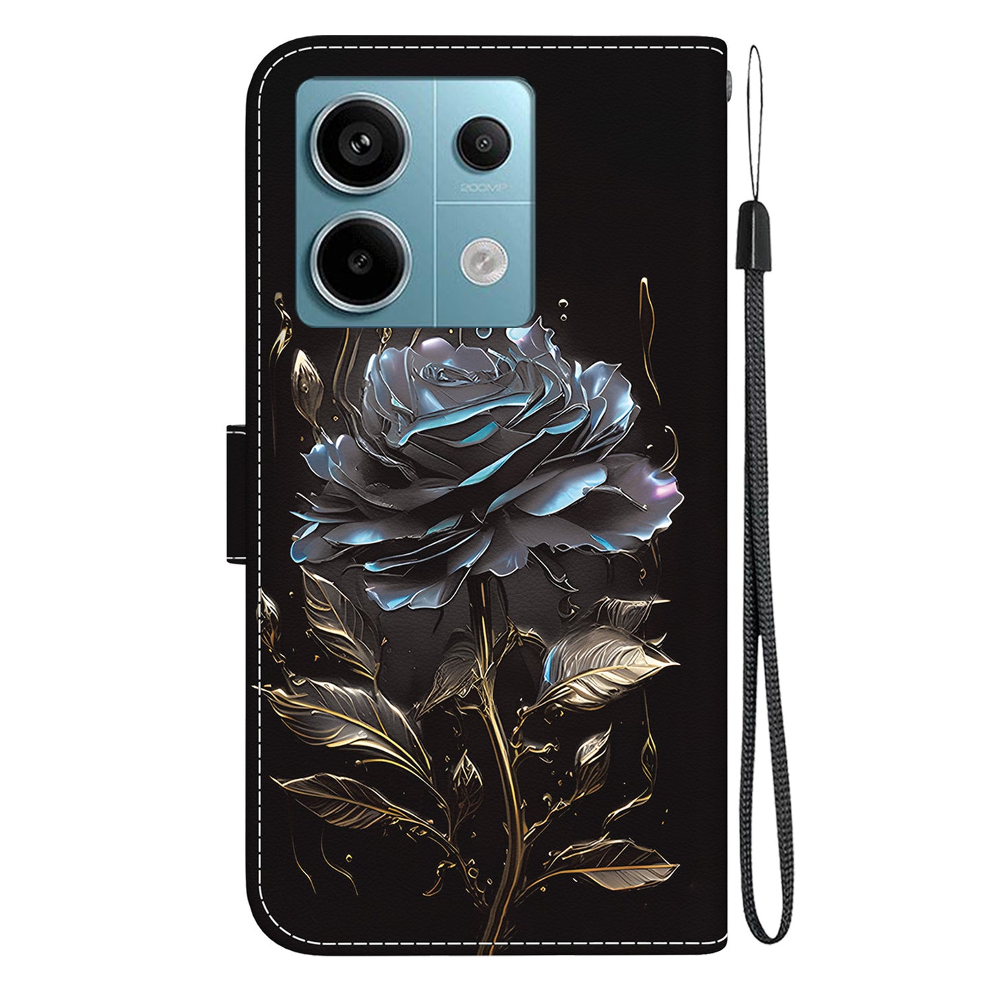 For Xiaomi Redmi Note 13 Pro 5G / Poco X6 5G Wallet Case Phone Leather Cover Pattern Printing  - Black Rose
