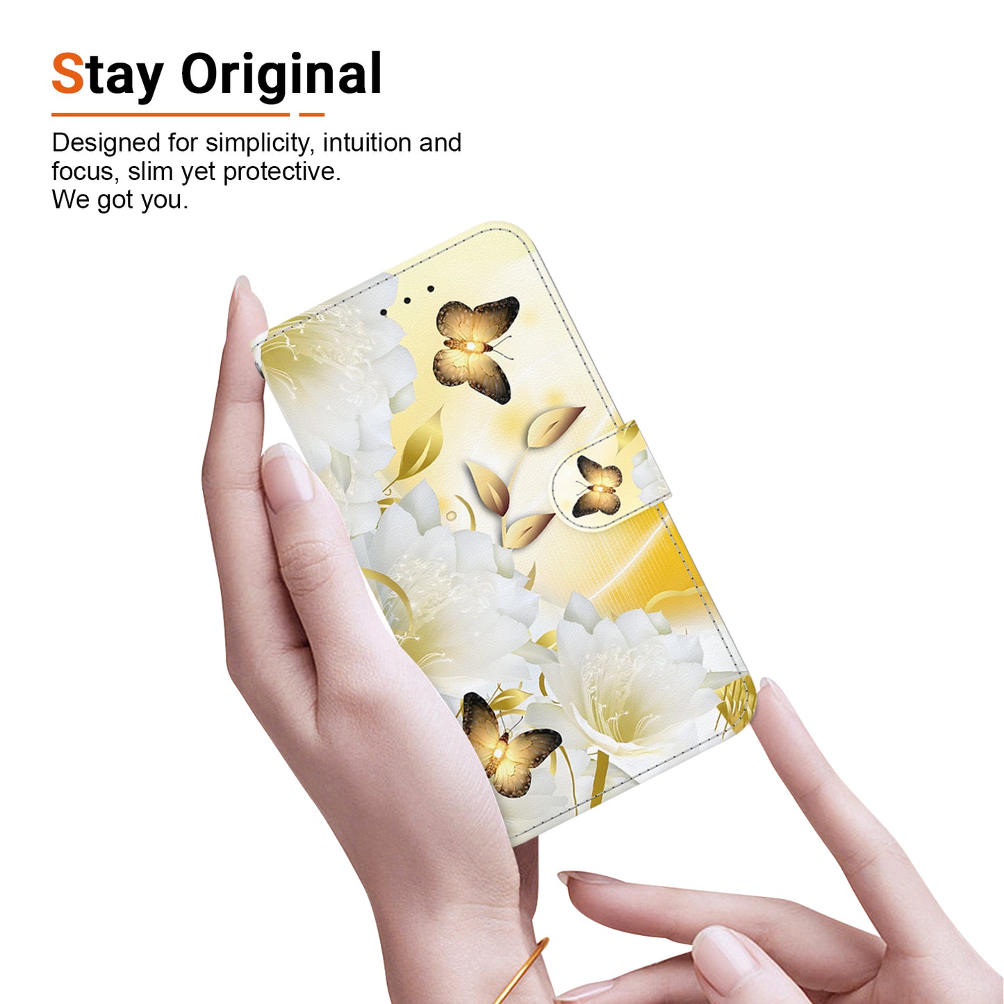 For Xiaomi Redmi Note 13 Pro 5G / Poco X6 5G Wallet Case Phone Leather Cover Pattern Printing  - Gold Butterfly Flower