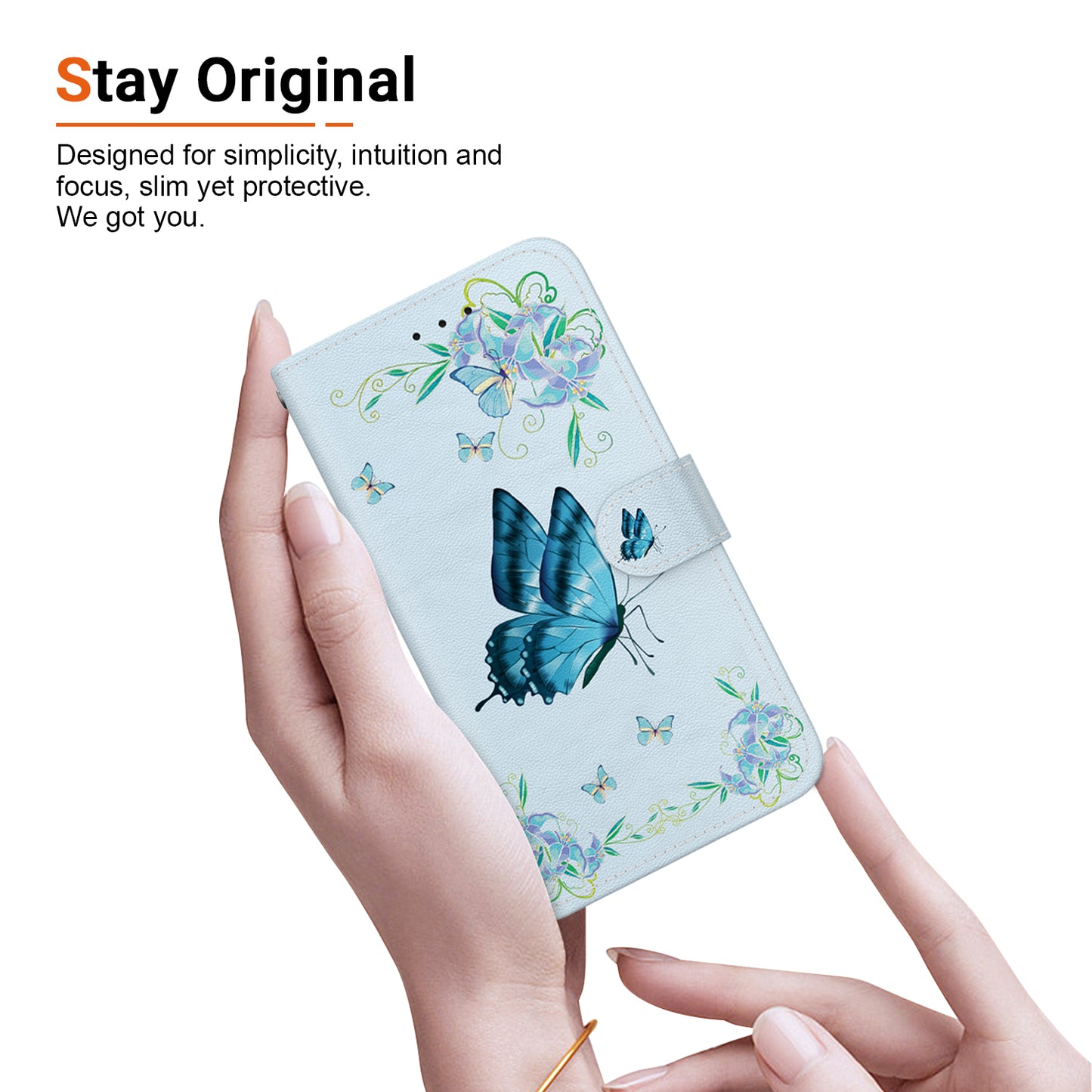 For Xiaomi Redmi Note 13 Pro 5G / Poco X6 5G Wallet Case Phone Leather Cover Pattern Printing  - Blue Butterfly Flower