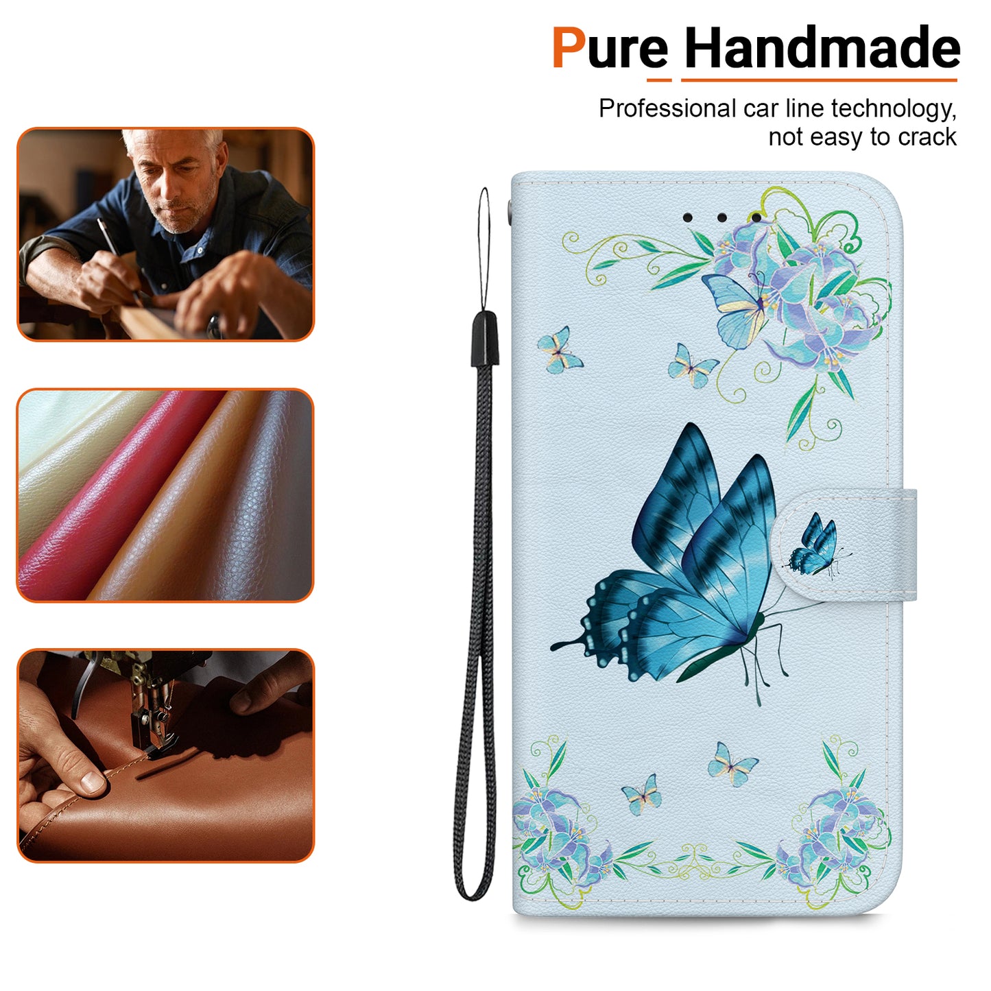 For Xiaomi Redmi Note 13 Pro 5G / Poco X6 5G Wallet Case Phone Leather Cover Pattern Printing  - Blue Butterfly Flower