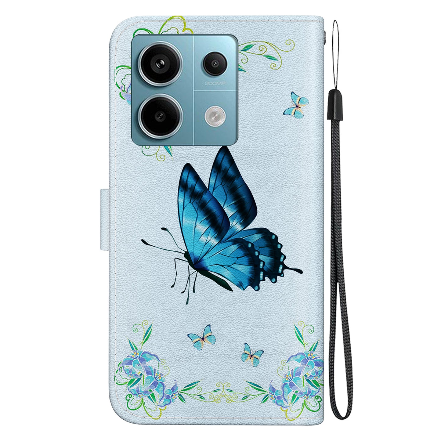 For Xiaomi Redmi Note 13 Pro 5G / Poco X6 5G Wallet Case Phone Leather Cover Pattern Printing  - Blue Butterfly Flower
