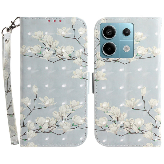 For Xiaomi Redmi Note 13 Pro 5G / Poco X6 5G Wallet Case 3D Pattern Print Leather Cover with Strap - Magnolia