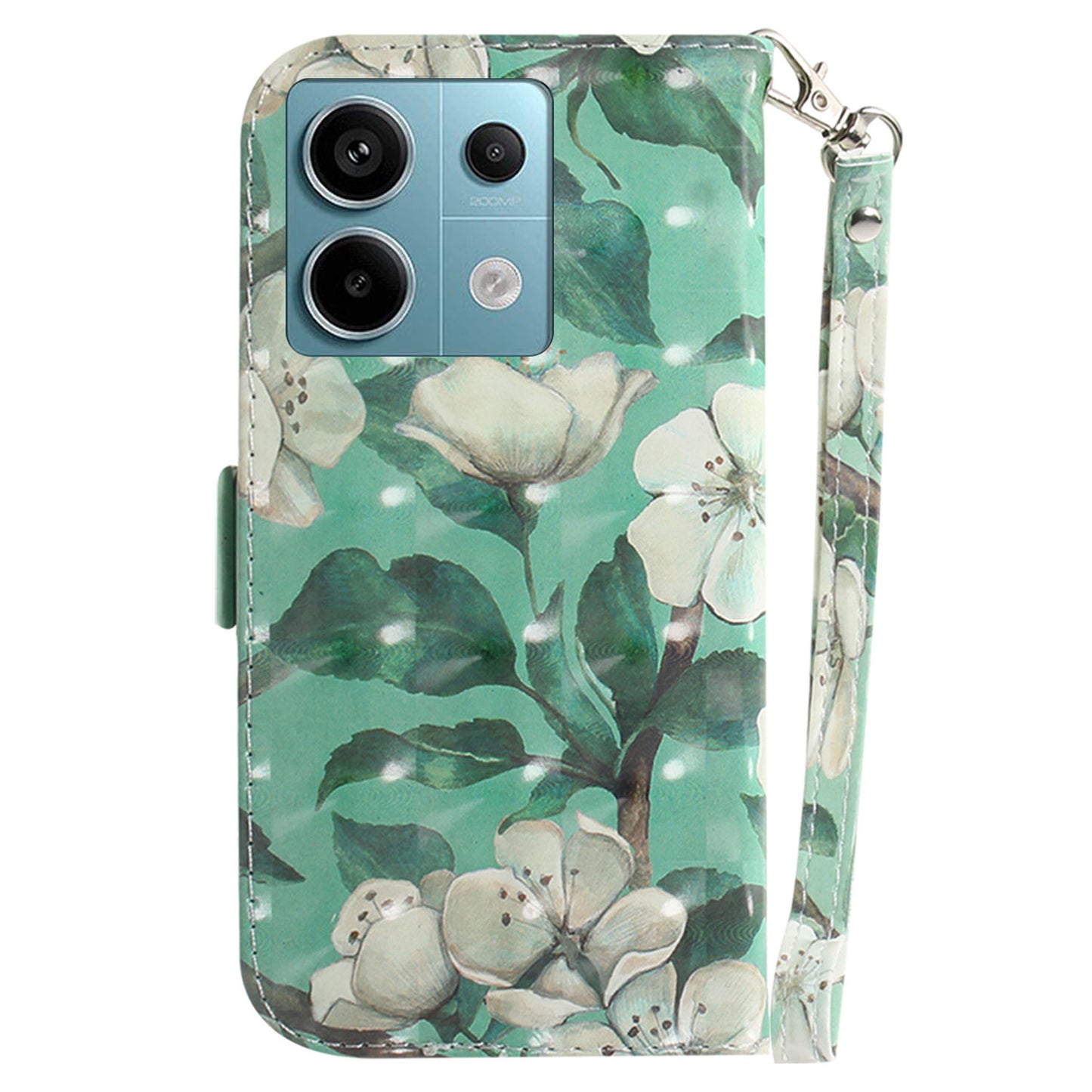For Xiaomi Redmi Note 13 Pro 5G / Poco X6 5G Wallet Case 3D Pattern Print Leather Cover with Strap - Watercolor Flowers
