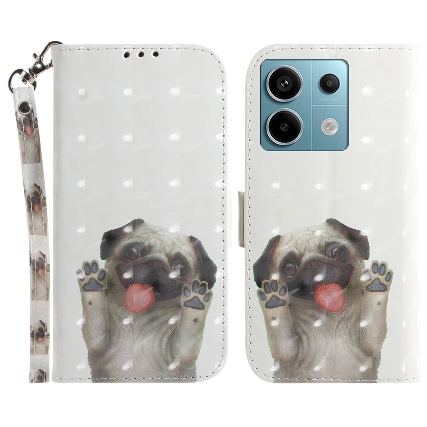 For Xiaomi Redmi Note 13 Pro 5G / Poco X6 5G Wallet Case 3D Pattern Print Leather Cover with Strap - Pug