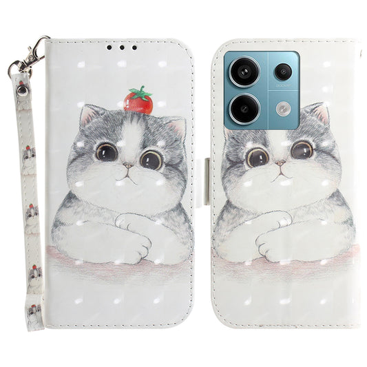 For Xiaomi Redmi Note 13 Pro 5G / Poco X6 5G Wallet Case 3D Pattern Print Leather Cover with Strap - Cute Cat