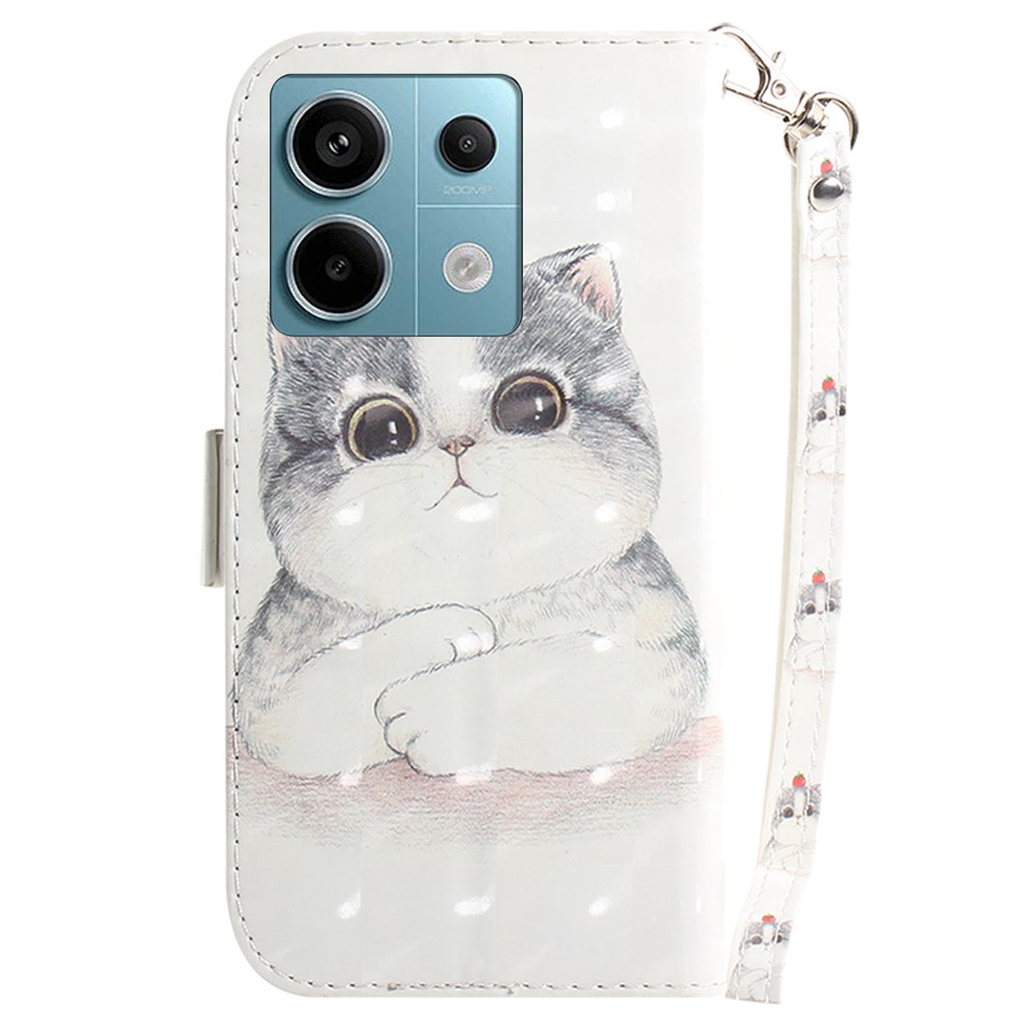 For Xiaomi Redmi Note 13 Pro 5G / Poco X6 5G Wallet Case 3D Pattern Print Leather Cover with Strap - Cute Cat